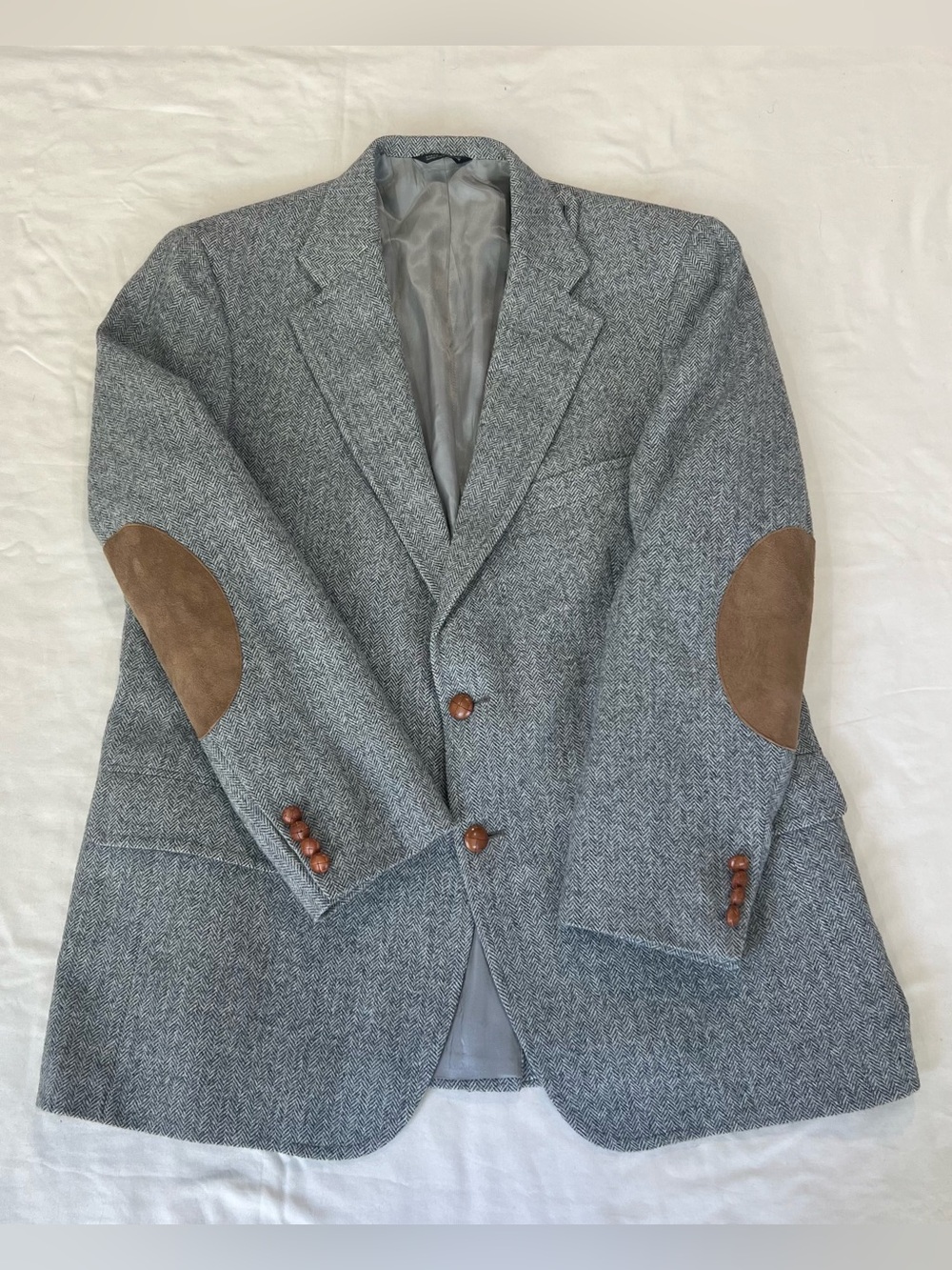 Vintage 1985 Chaps by Ralph Lauren Grey Herringbone Blazer Leather Elbow Patches